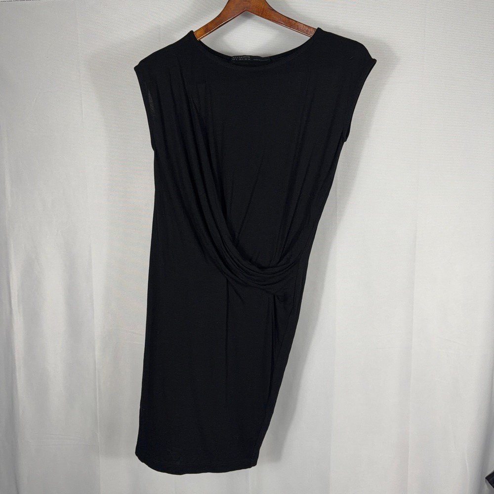 AllSaints Sabie Dress Black Draped Front Sleeveless Viscose Mini Women Size 2